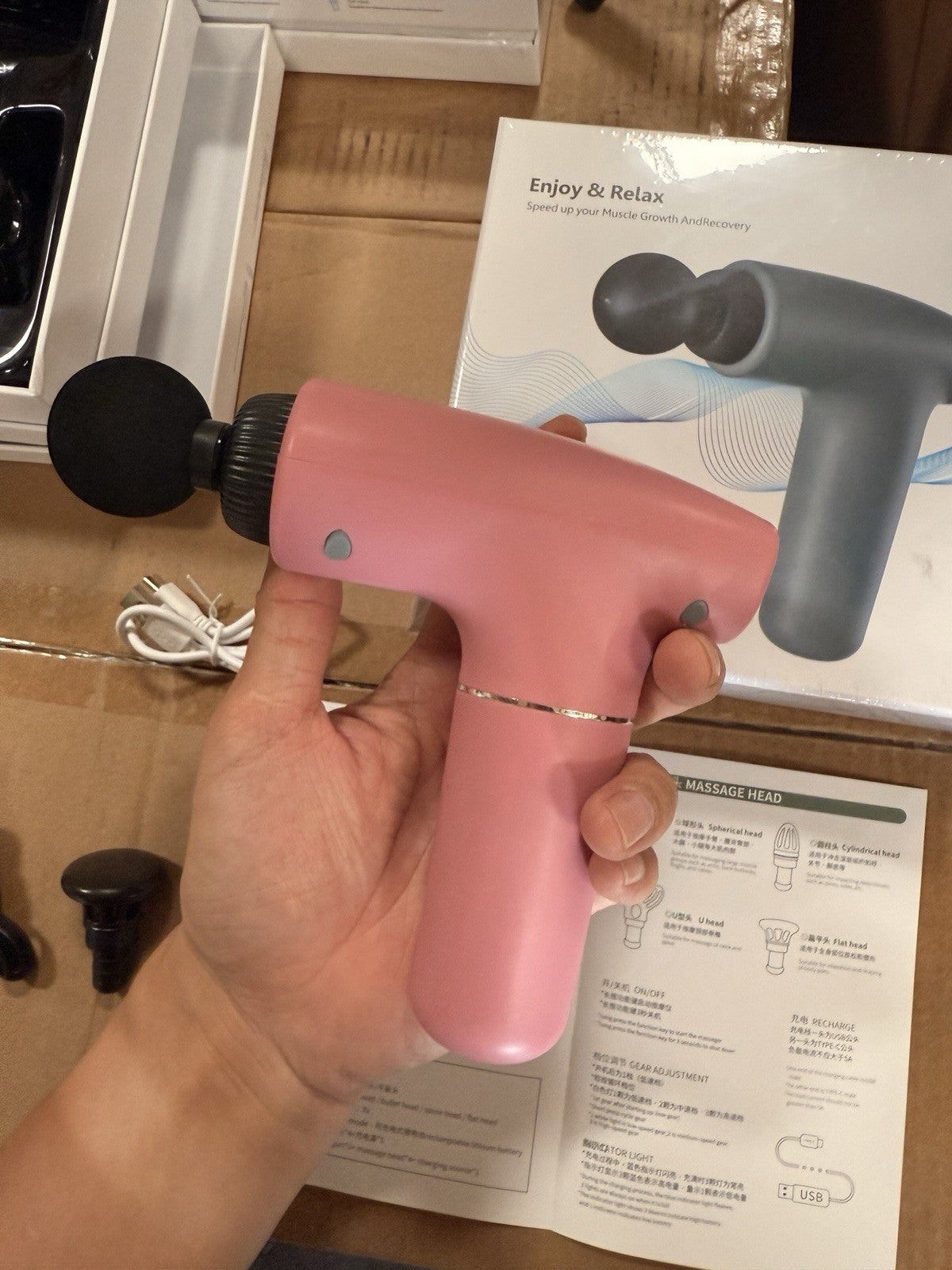 Powerful Massage Gun – 3 Speeds, Silent Brushless Motor, 4 Heads, Endurance