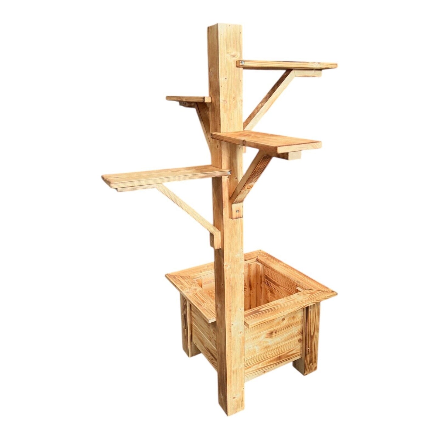 Rustic Wooden Planter Box with Mailbox & Birdhouse Display Stand – Handmade Outdoor Garden Flower Pot Stand (Decor Not Included)