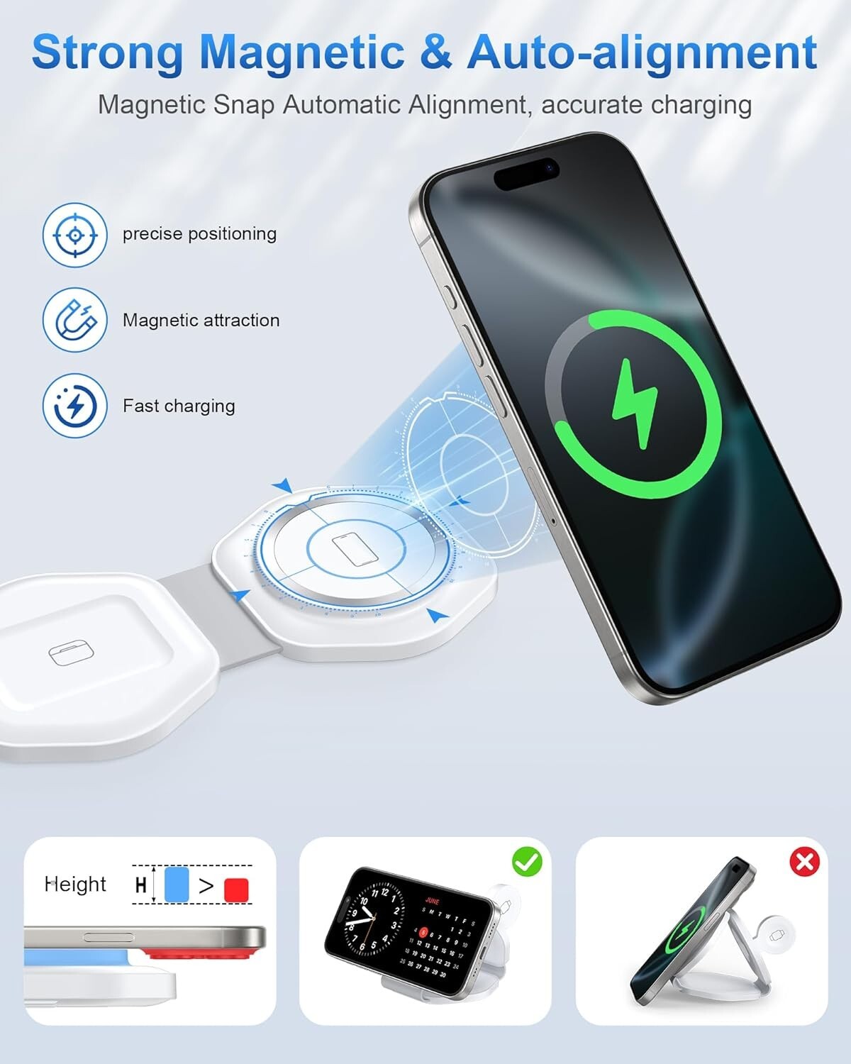 3 in 1 Wireless Charging Station for Apple Multiple Devices, Foldable Magnetic