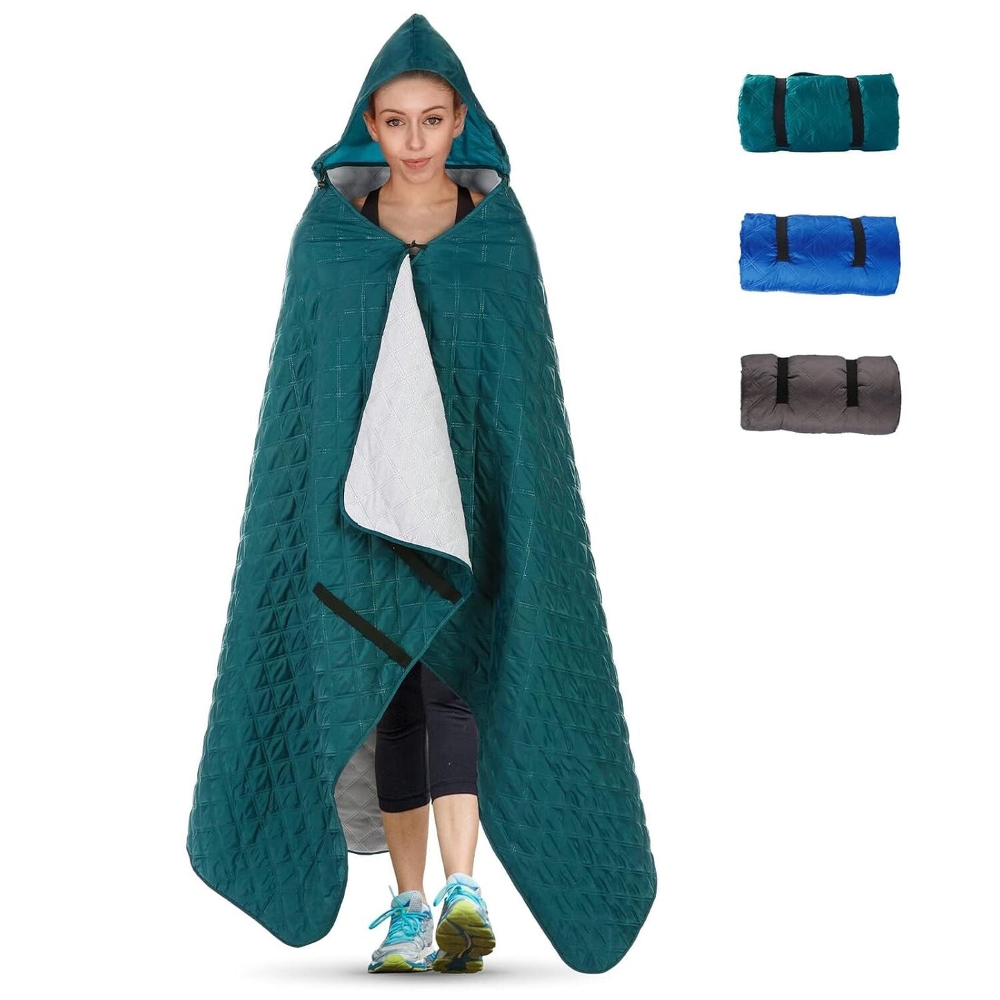 82”x55” Outdoor Waterproof Camping Blanket - Hooded Fleece Windproof Blanket