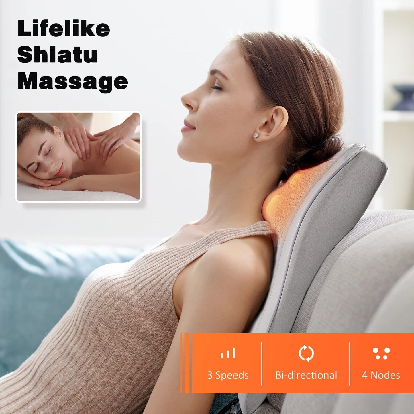 Neck and Shoulder Massager with Heat, Shiatsu Massage Pillow with 3D Deep Tissue
