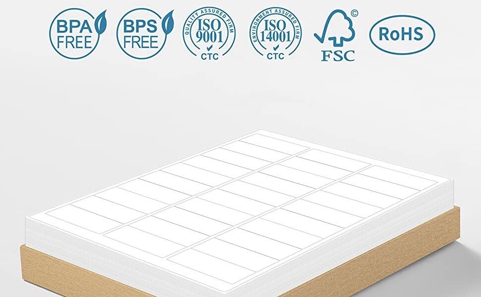 6000 Label 30 UP 1" x 2 5/8" Shipping Adhesive Blank Labels 200 Sheets 2.625 x 1