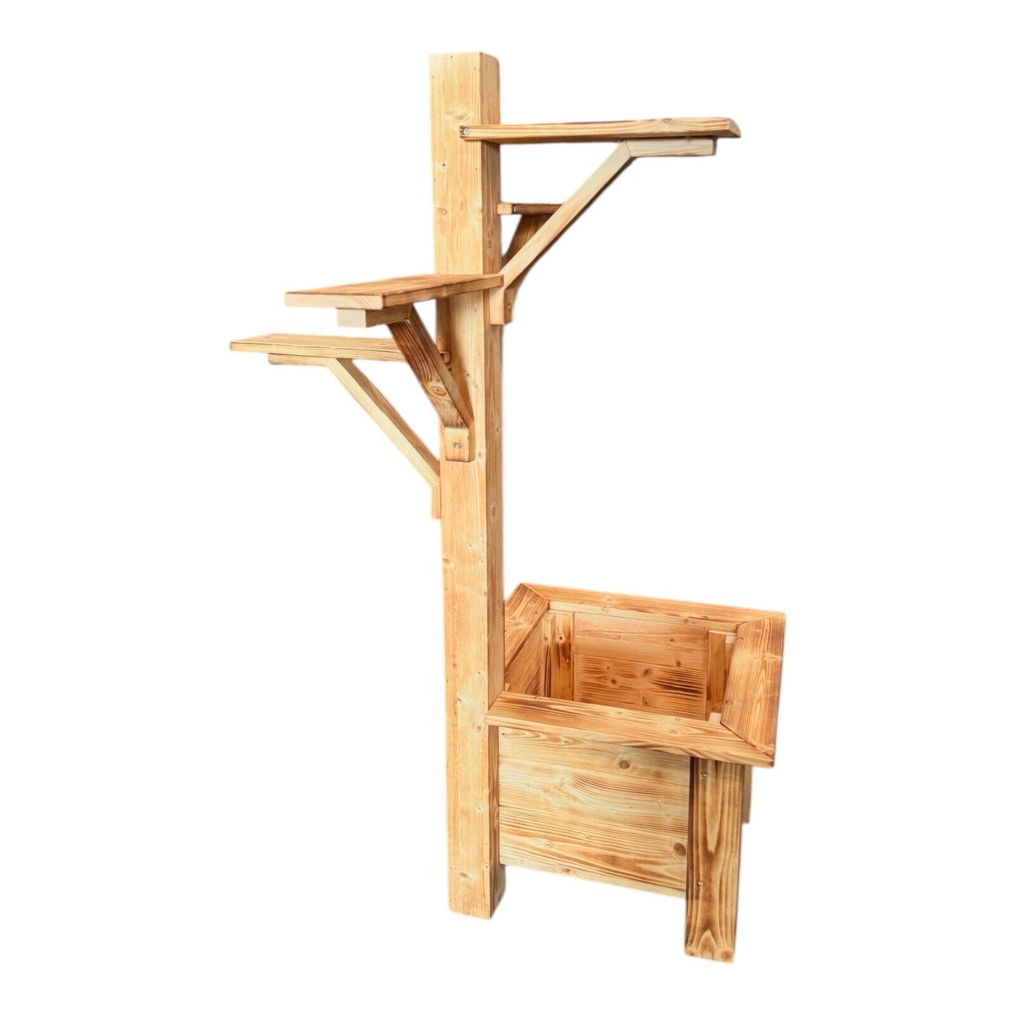 Rustic Wooden Planter Box with Mailbox & Birdhouse Display Stand – Handmade Outdoor Garden Flower Pot Stand (Decor Not Included)