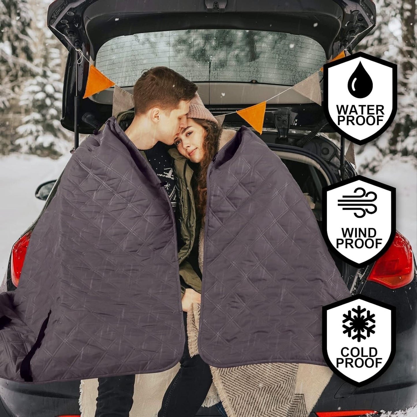 82”x55” Outdoor Waterproof Camping Blanket - Hooded Fleece Windproof Blanket