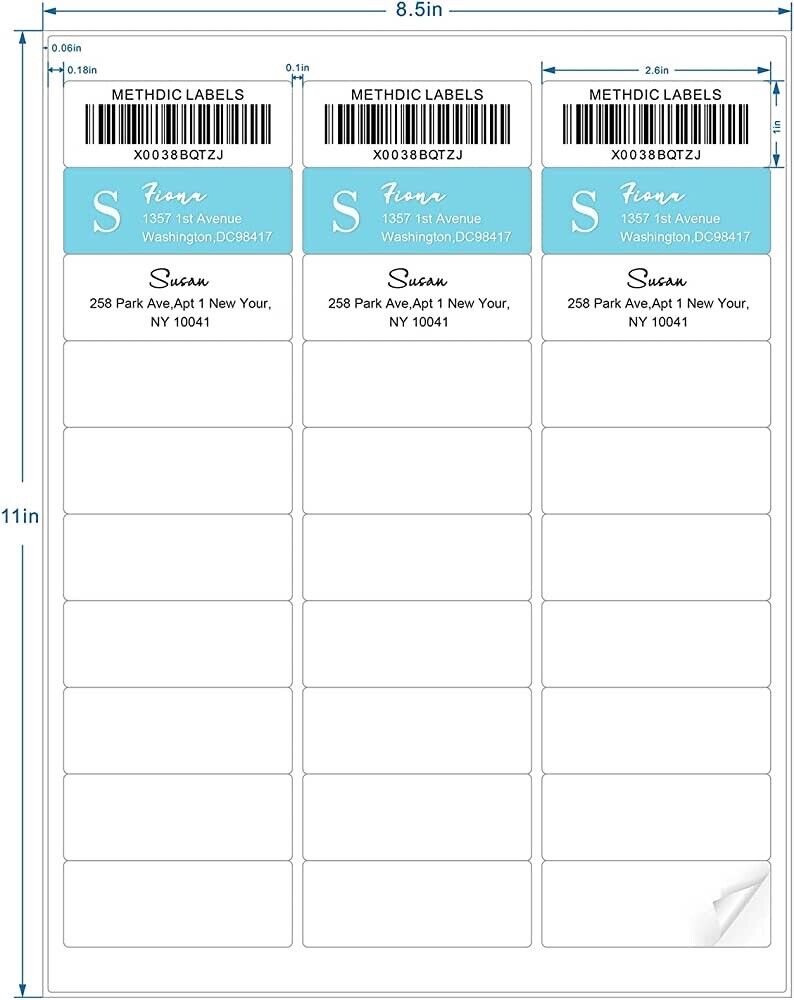 6000 Label 30 UP 1" x 2 5/8" Shipping Adhesive Blank Labels 200 Sheets 2.625 x 1