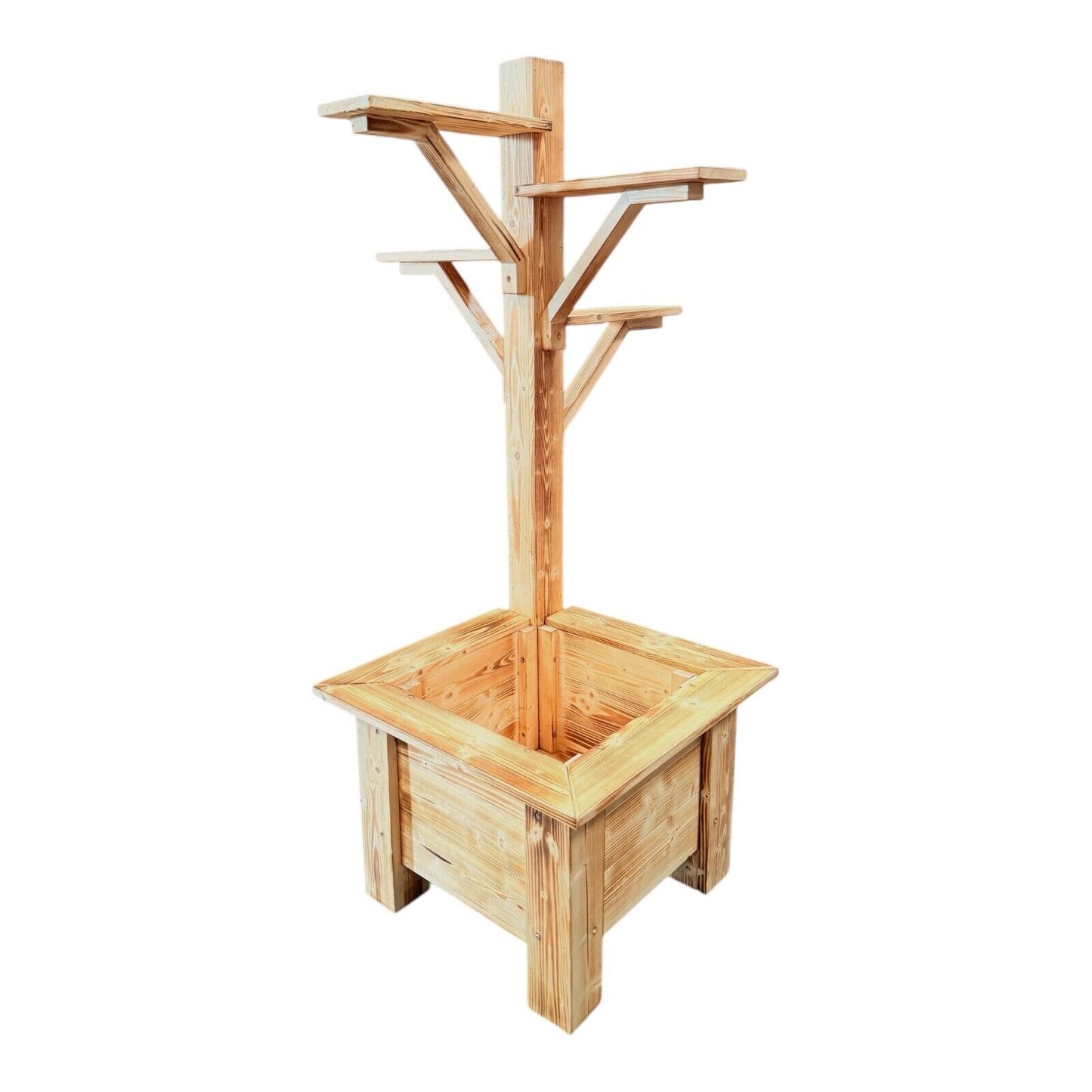 Rustic Wooden Planter Box with Mailbox & Birdhouse Display Stand – Handmade Outdoor Garden Flower Pot Stand (Decor Not Included)