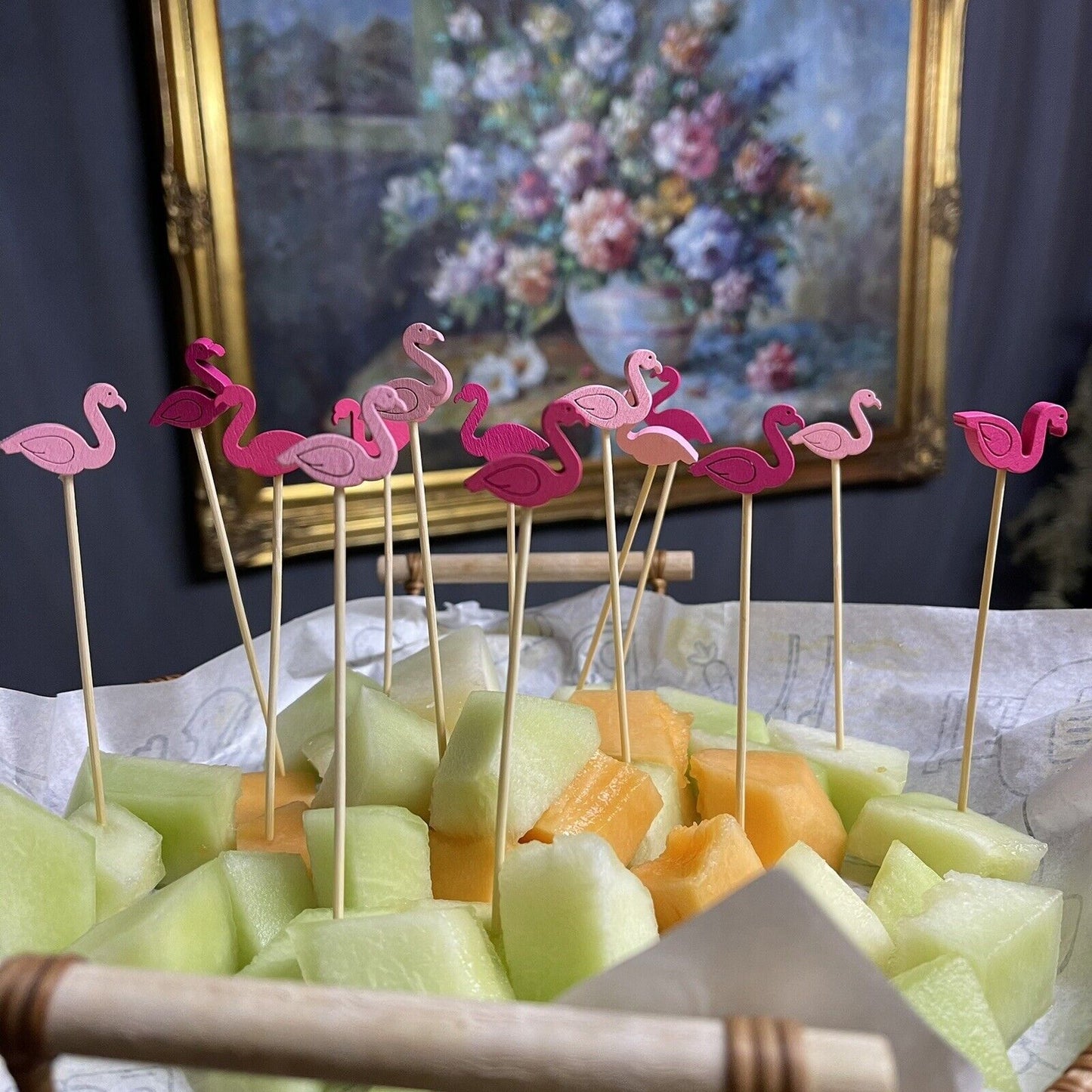 100 Pcs 5inch Cocktail Picks flamingo Handmade Sticks Bamboo Toothpicks