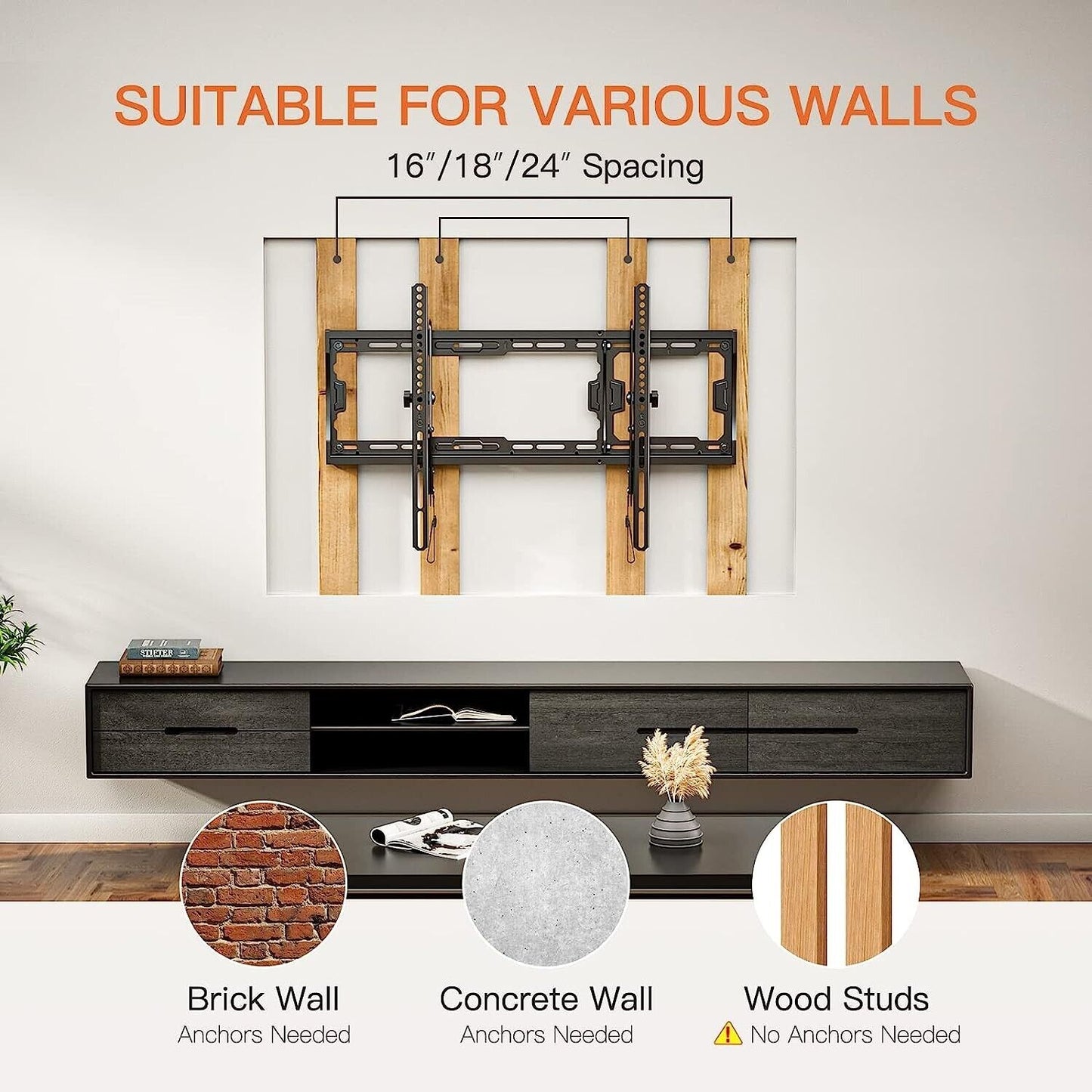 Tilting Tv Wall Mount For Most 37-75 Inch Tvs, Large Low Profile Tv Mount Wall