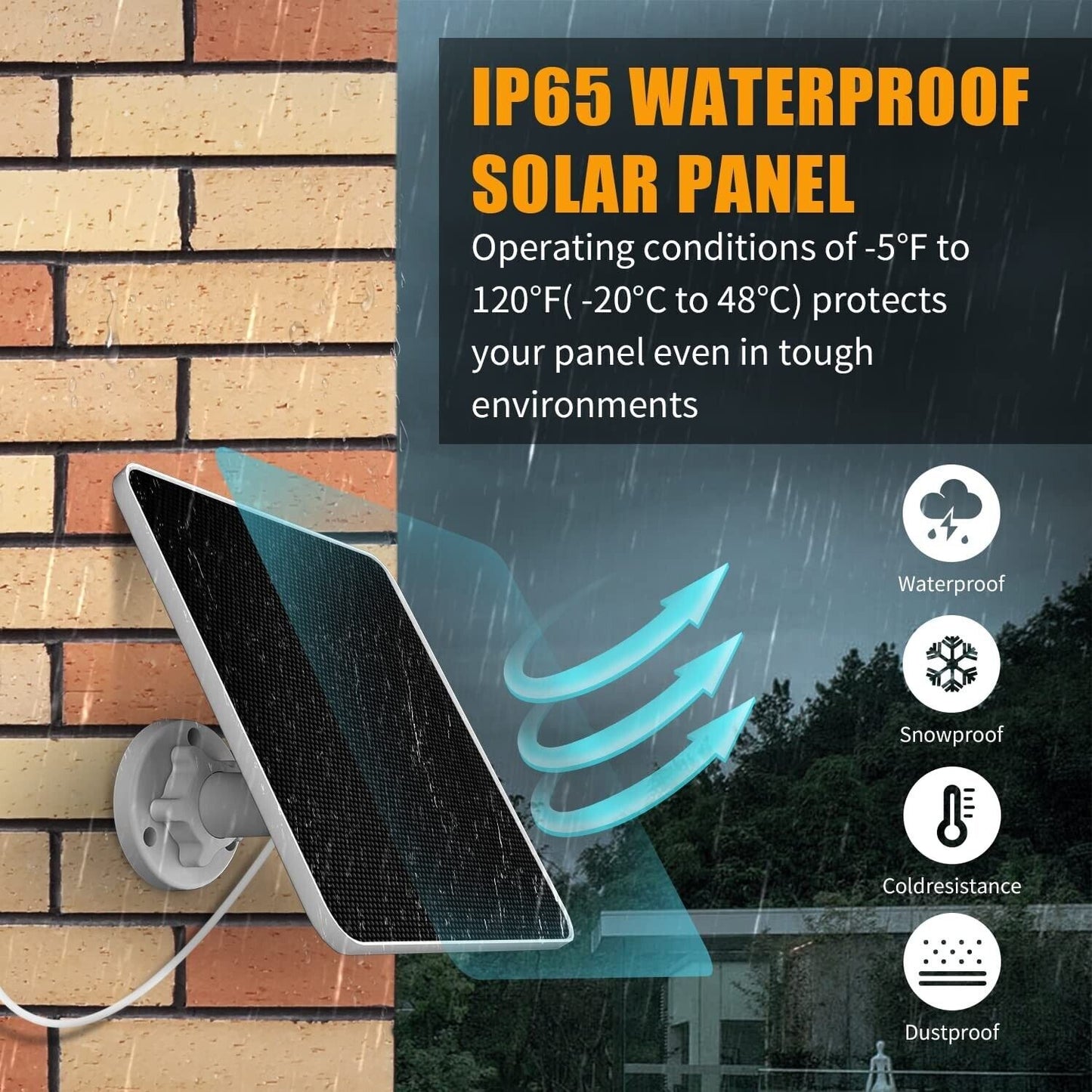 Solar Panel -10ft cable. 7W 5V Solar Panel for Ring Video Doorbell 3/3+/4. ETC.
