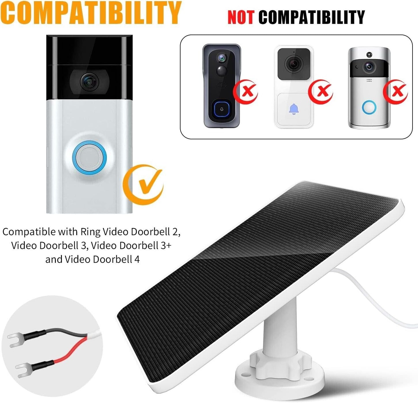 Solar Panel -10ft cable. 7W 5V Solar Panel for Ring Video Doorbell 3/3+/4. ETC.