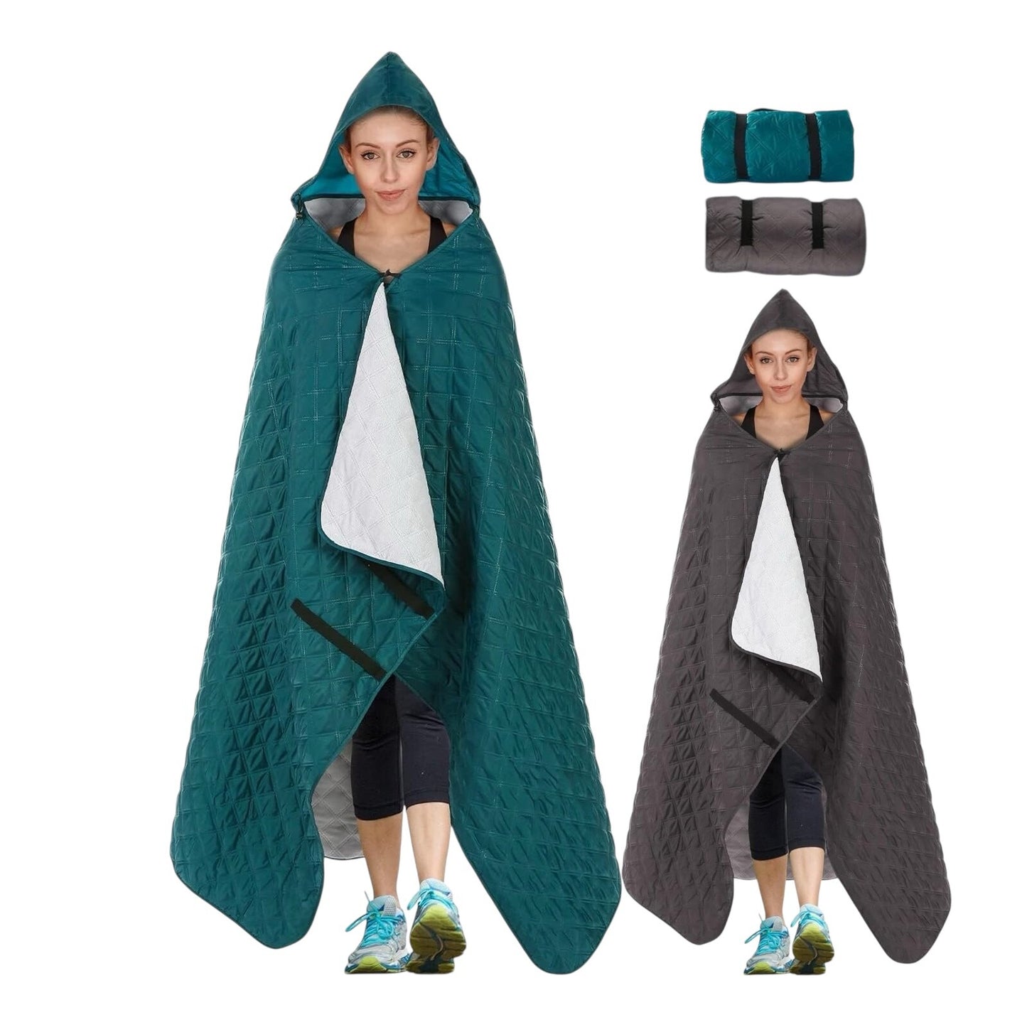 82”x55” Outdoor Waterproof Camping Blanket - Hooded Fleece Windproof Blanket
