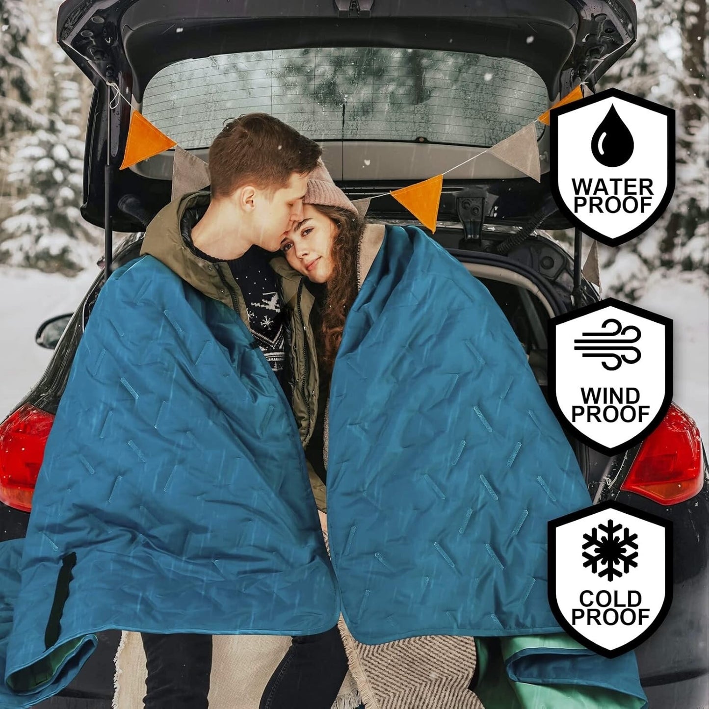 82”x55” Outdoor Waterproof Camping Blanket - Hooded Fleece Windproof Blanket