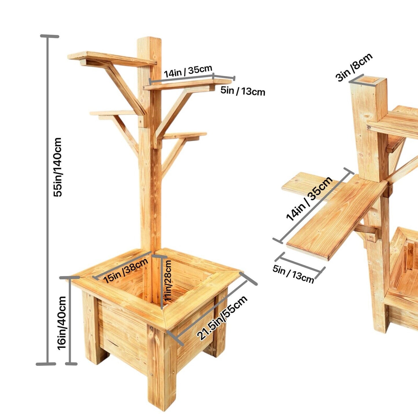 Rustic Wooden Planter Box with Mailbox & Birdhouse Display Stand – Handmade Outdoor Garden Flower Pot Stand (Decor Not Included)