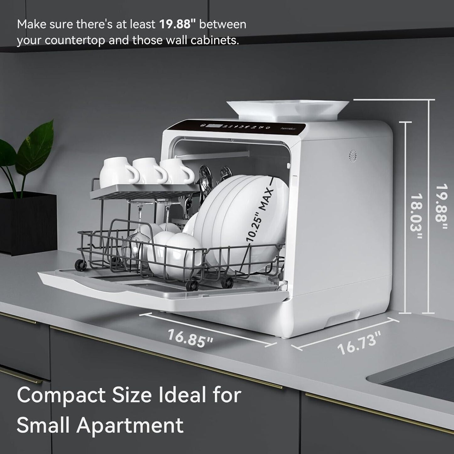 Hermitlux Countertop Dishwasher, 5 Washing Programs Portable Dishwasher