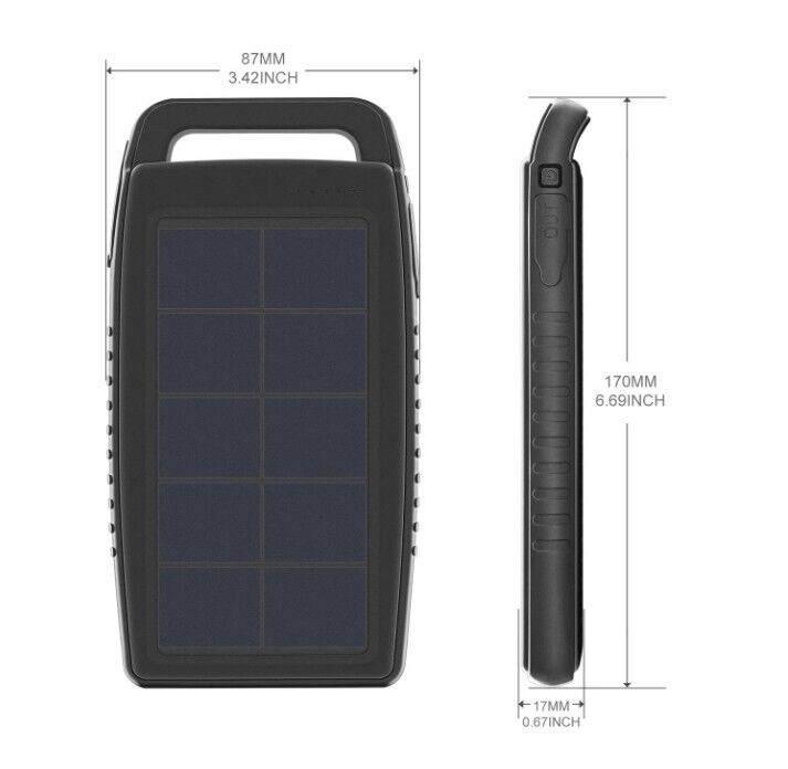 Nekteck Solar Charger 10000mAh Rain-resistant Dirt/Shockproof Dual USB Port