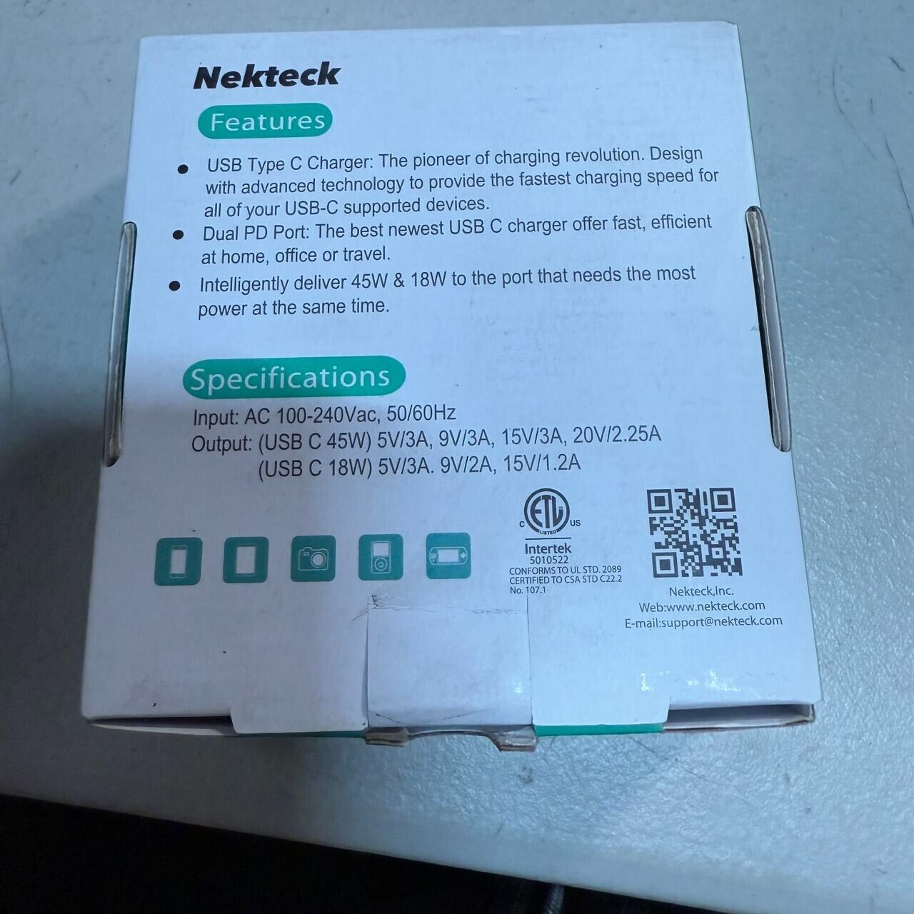 Nekteck 63W USB C Wall Charger with 45W Power Delivery, Foldable Plug Charging A