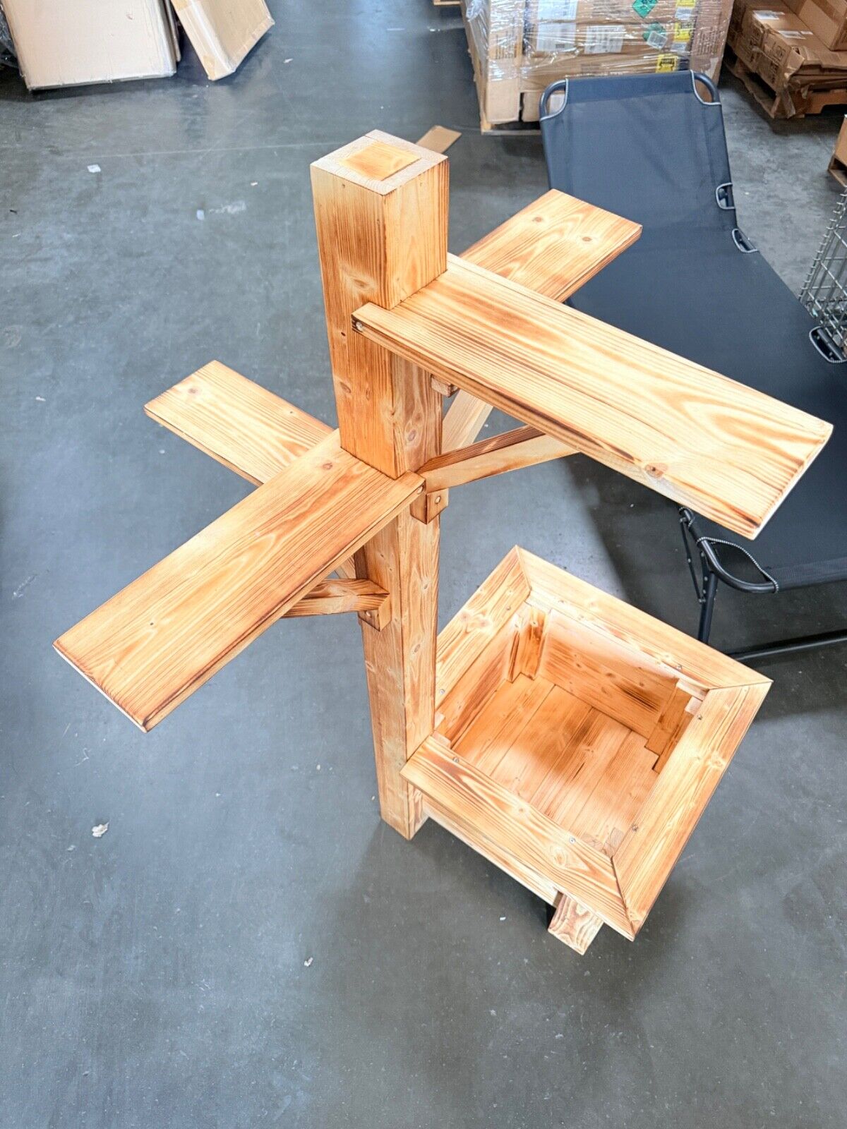 Rustic Wooden Planter Box with Mailbox & Birdhouse Display Stand – Handmade Outdoor Garden Flower Pot Stand (Decor Not Included)
