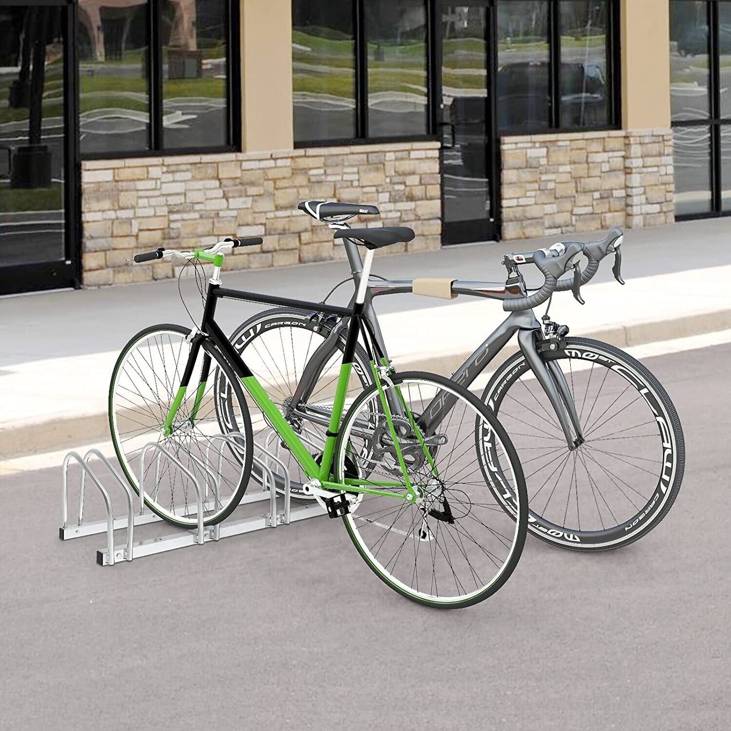 4 Bikes Floor Rack Stand Steel Bicycle Storage Organizer Parking Holder