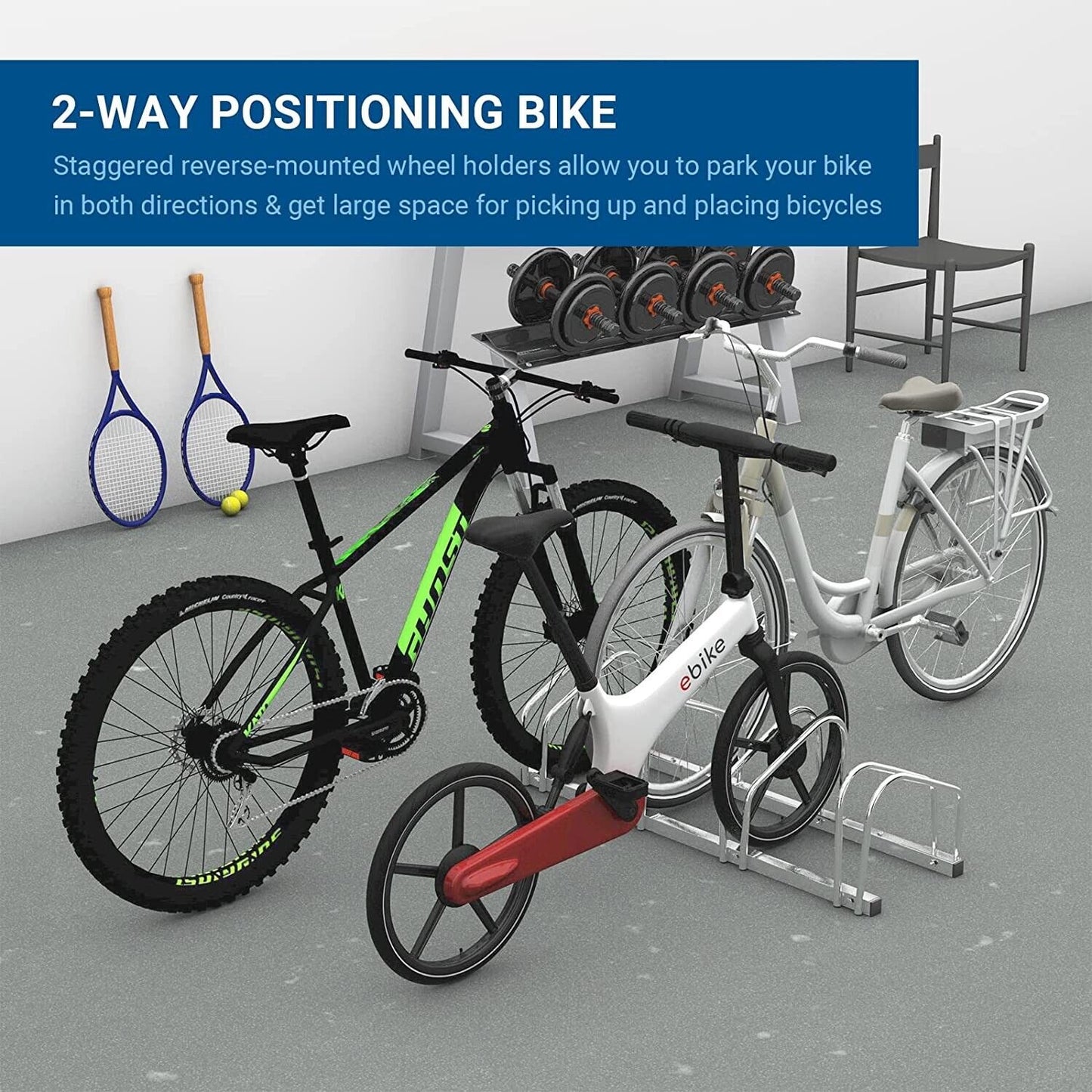 4 Bikes Floor Rack Stand Steel Bicycle Storage Organizer Parking Holder