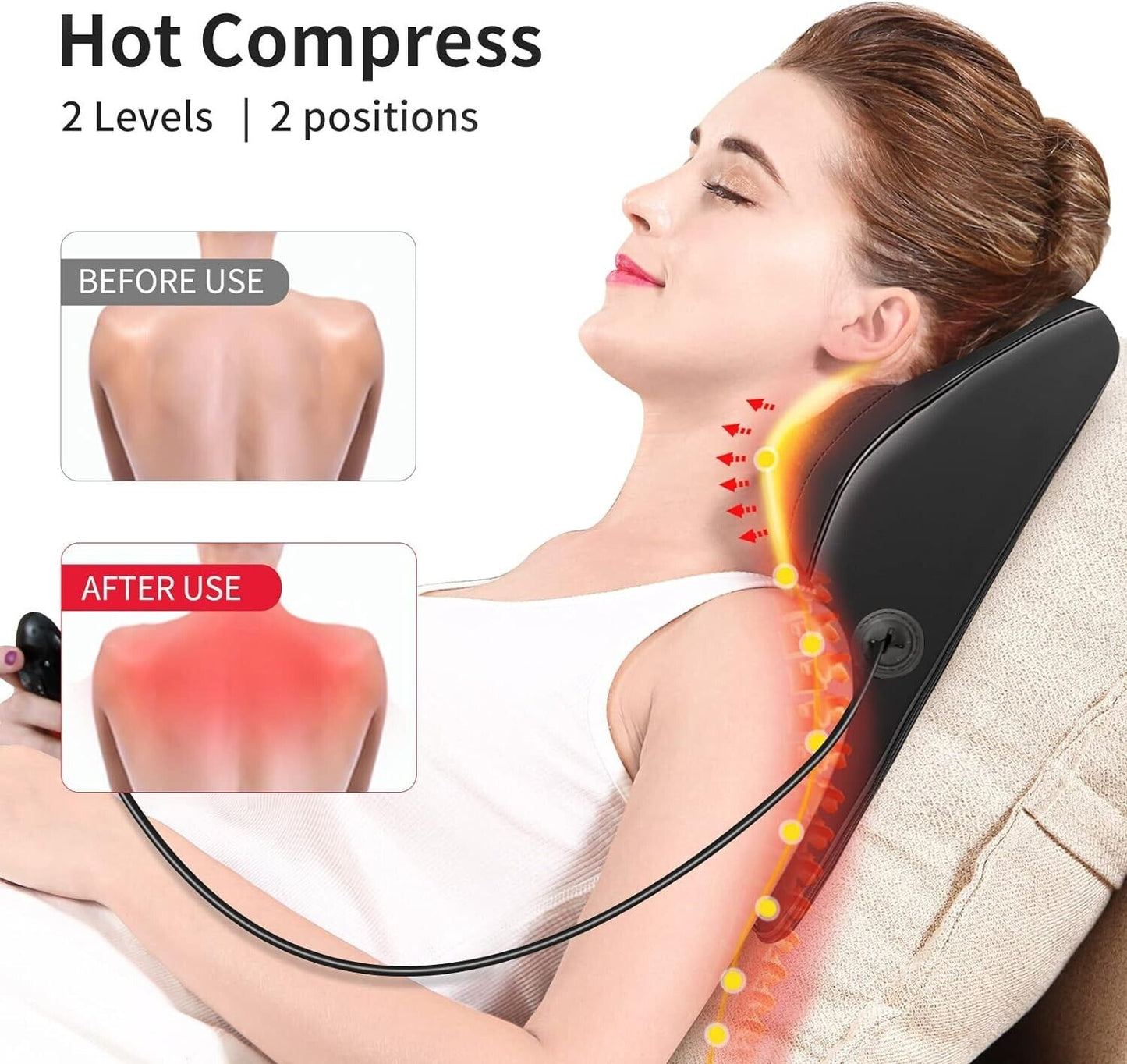 Neck and Shoulder Massager with Heat, Shiatsu Massage Pillow with 3D Deep Tissue
