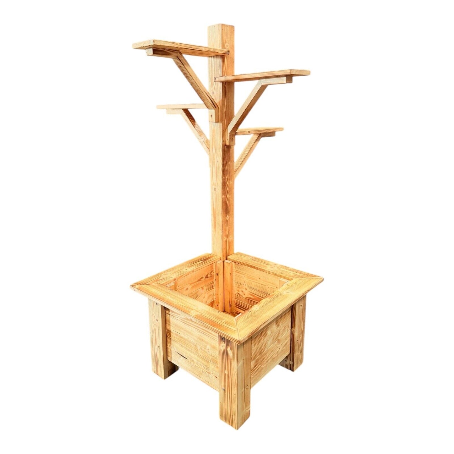 Rustic Wooden Planter Box with Mailbox & Birdhouse Display Stand – Handmade Outdoor Garden Flower Pot Stand (Decor Not Included)
