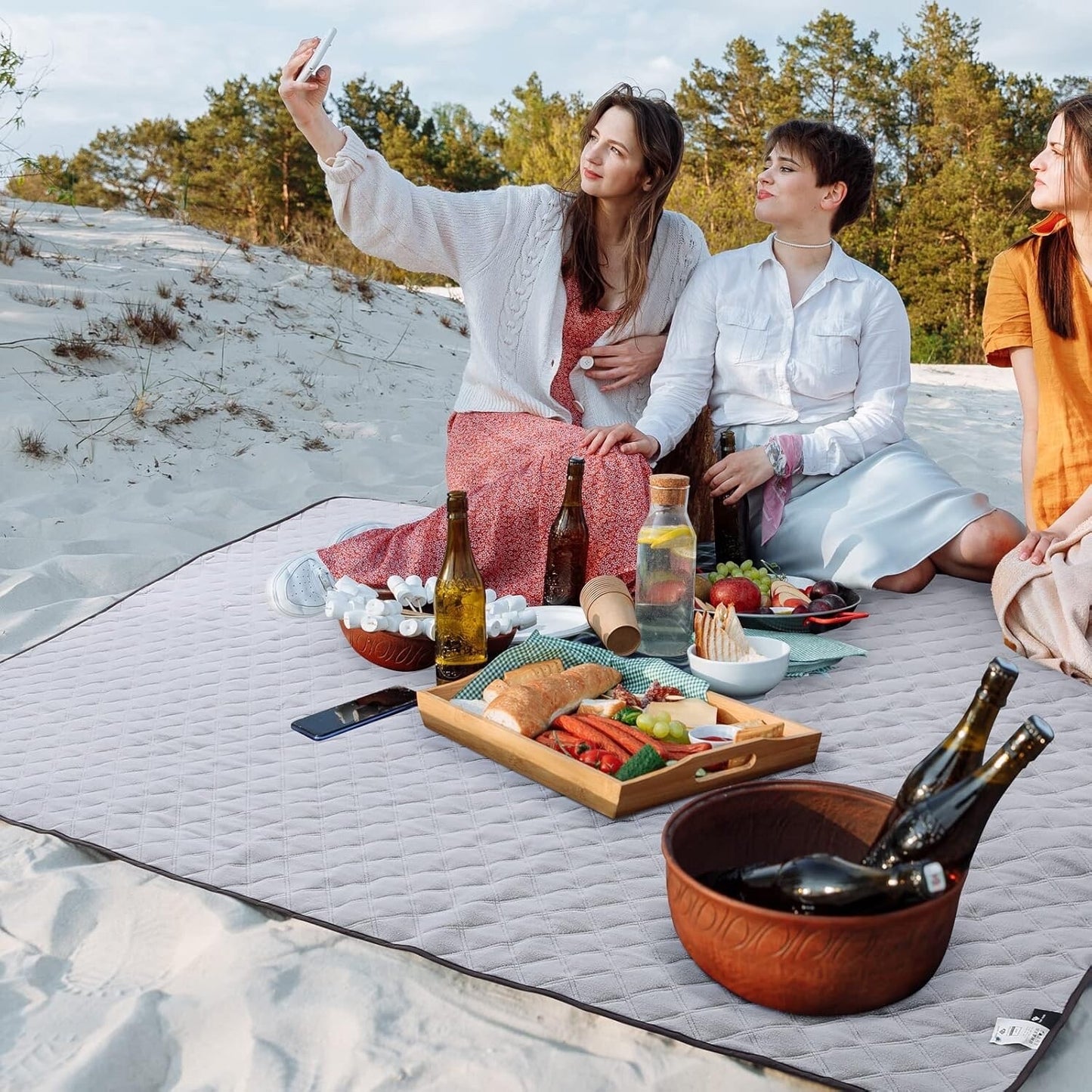 82”x55” Outdoor Waterproof Camping Blanket - Hooded Fleece Windproof Blanket