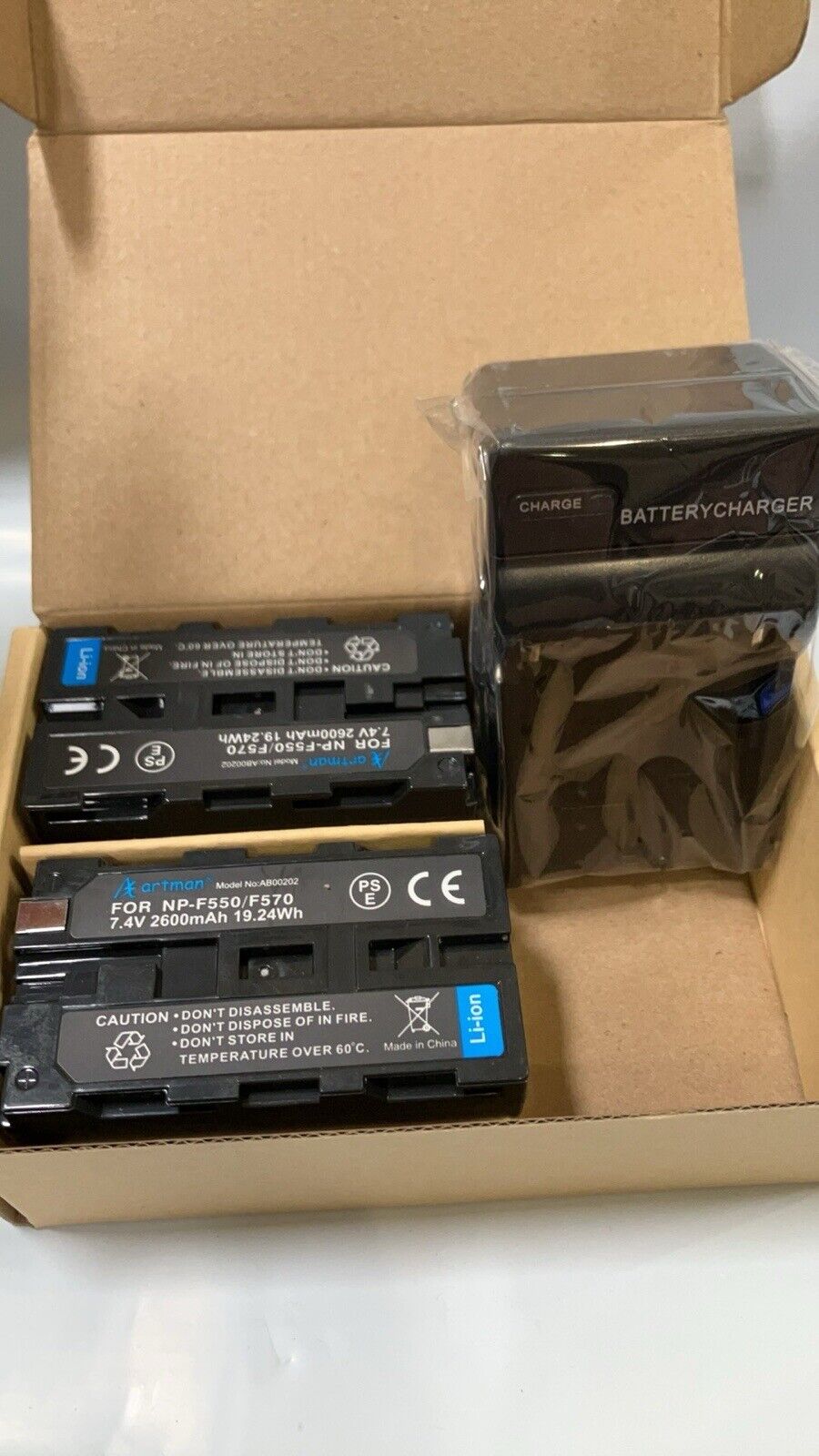 NP-F550 Battery 2-Pack + Wall Charger for Sony 2600mAh