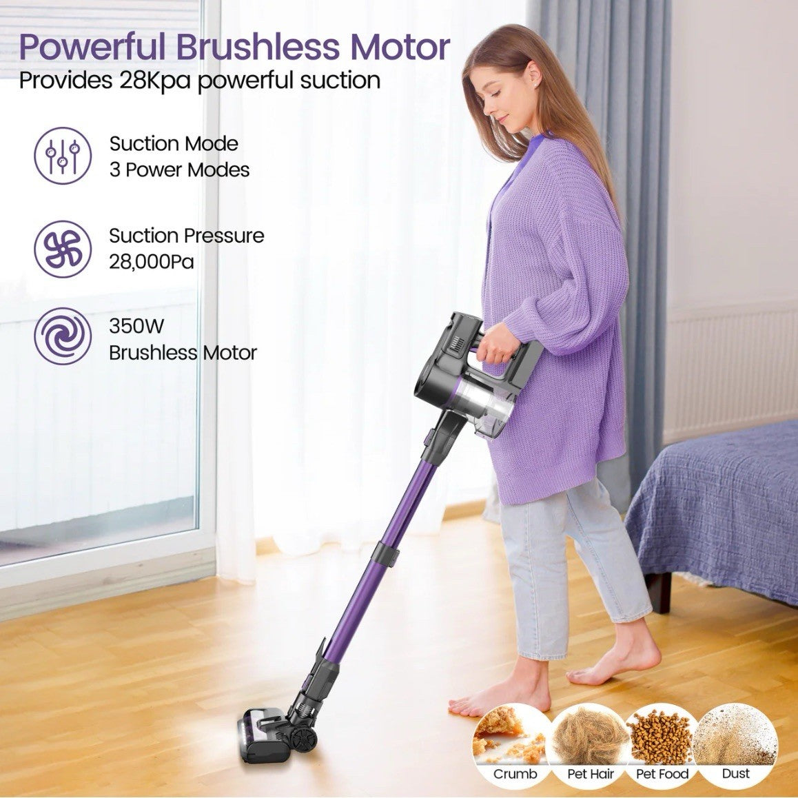 BLUE ONLY Cordless Vacuum Cleaner, 350W Powerful Cordless Stick Vacuum,