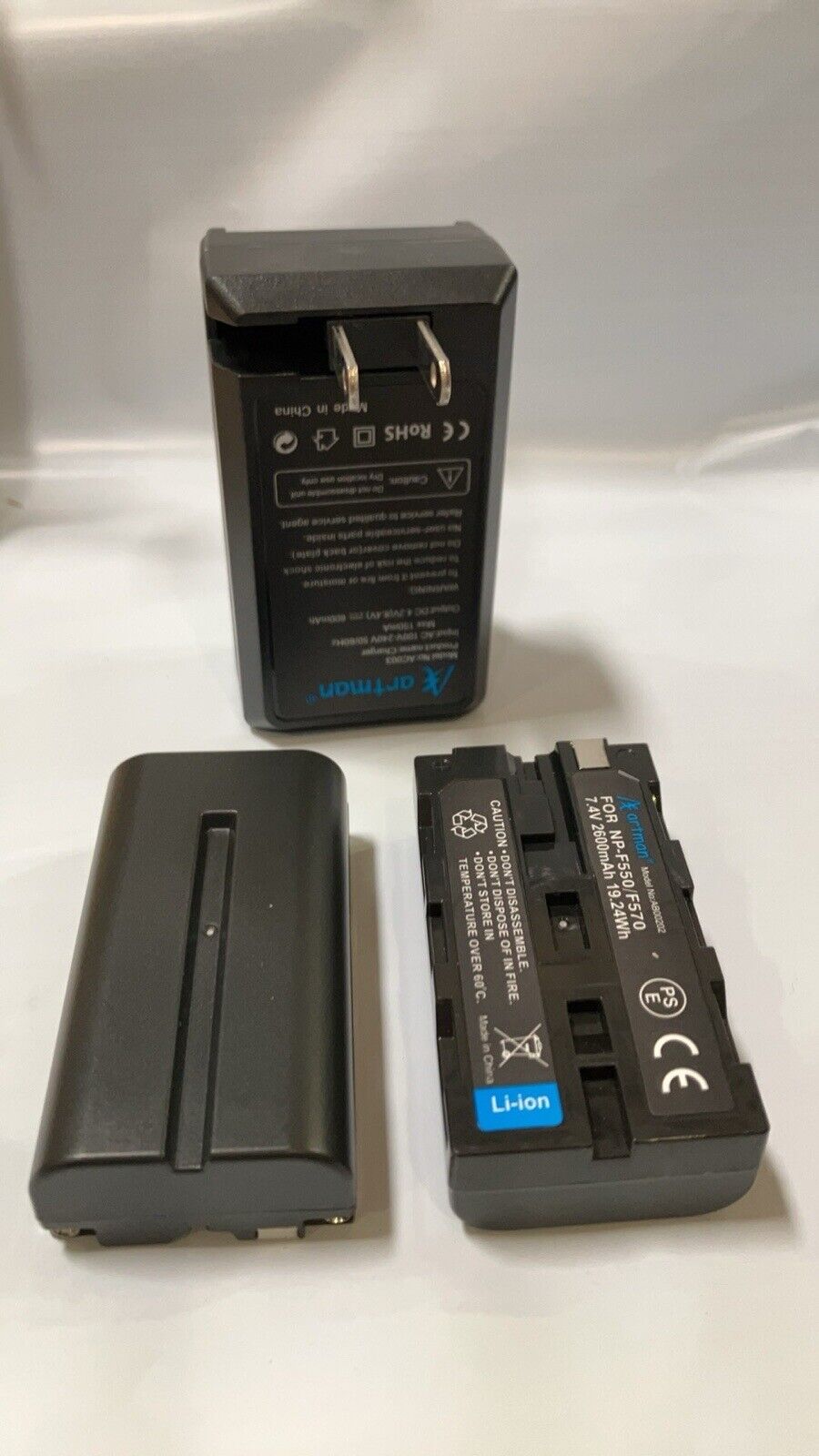 NP-F550 Battery 2-Pack + Wall Charger for Sony 2600mAh