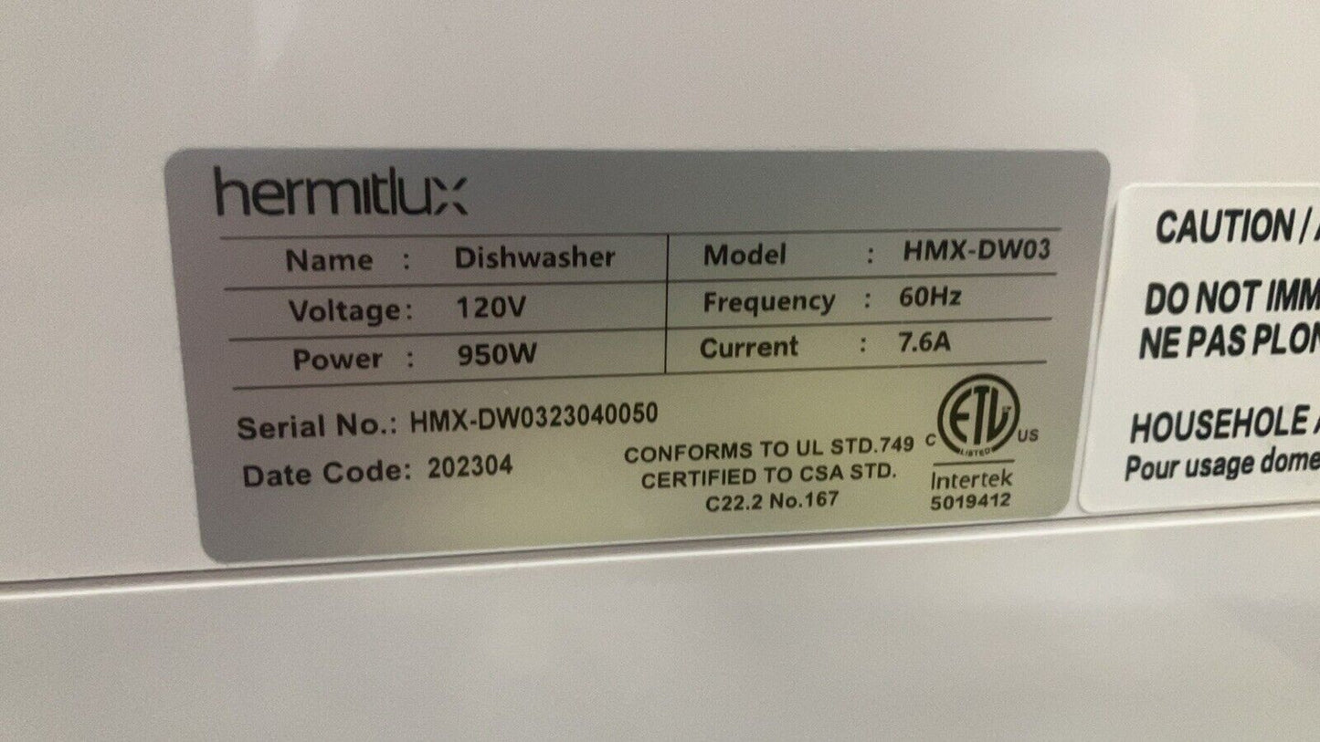 Hermitlux Countertop Dishwasher, 5 Washing Programs Portable Dishwasher