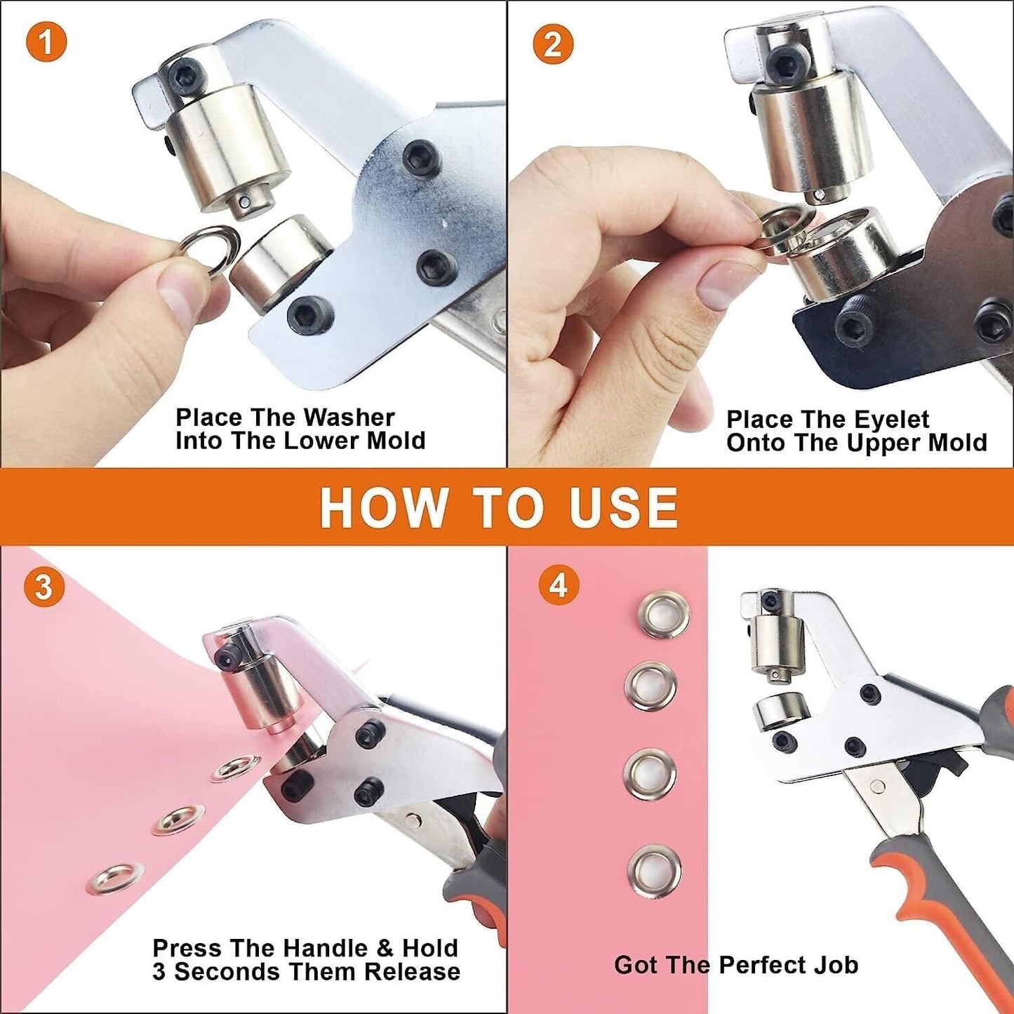 1/4" Grommet Tool Kit, Eyelet Tool Multi-Purpose Handheld Manual Hole Punch