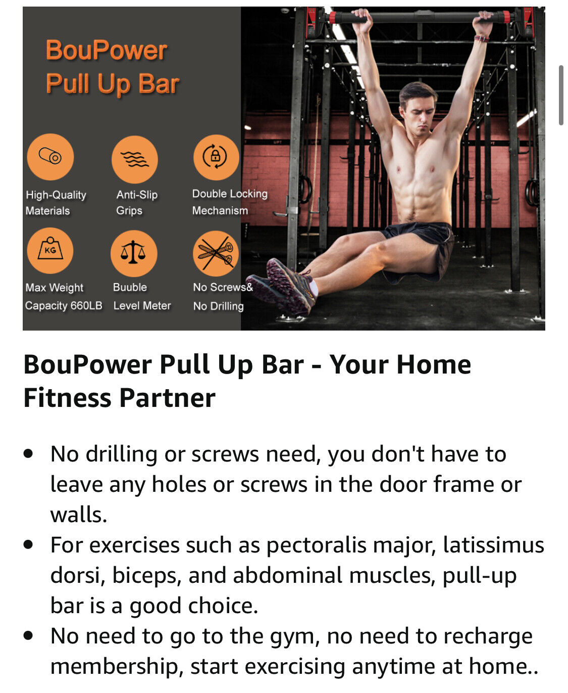 Pull Up Bar for Doorway Chin Up Bar No Screw Strength Training Home Workout