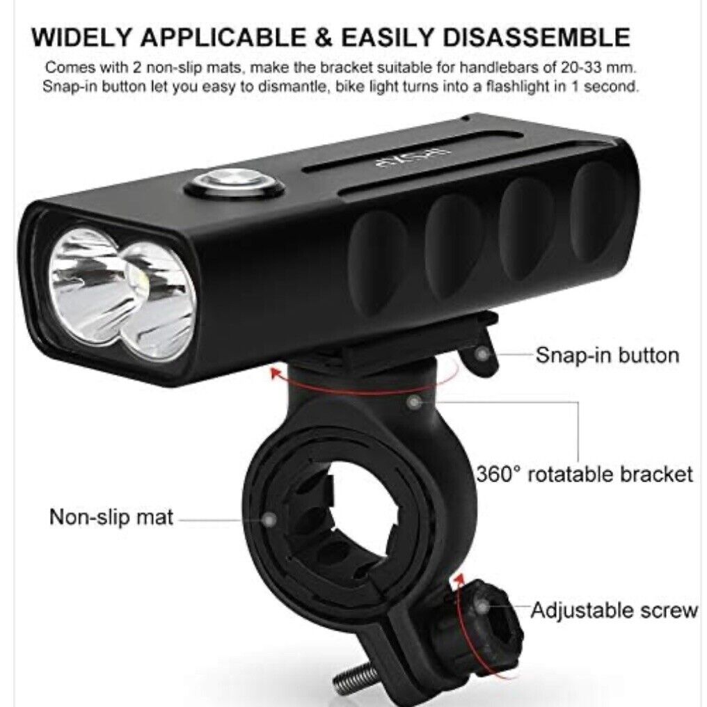 1000 Lumens Bike Light or Taillight Combinations, USB Rechargeable
