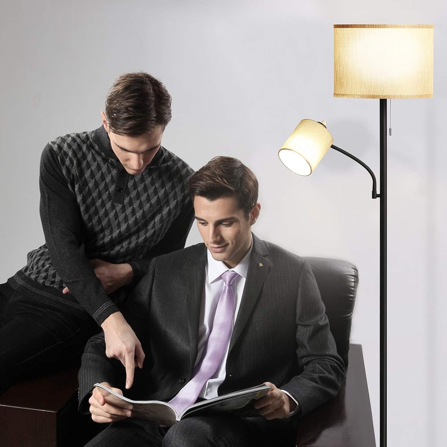 Floor Lamps for Living Room, Modern Standing Lamp with Adjustable Reading Light, LED Fabric Shade Industrial Lamps with 1.8m Cable for Living Room, Apartment, Office Standing Lamp