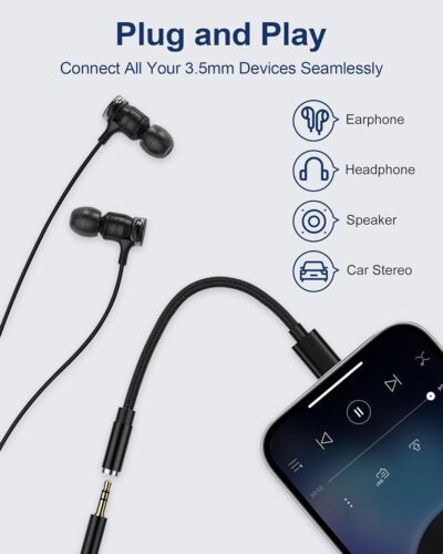 2 Pcs Lightnin to 3.5mm Aux Adapter for iPhone Headphones Jack Adapter
