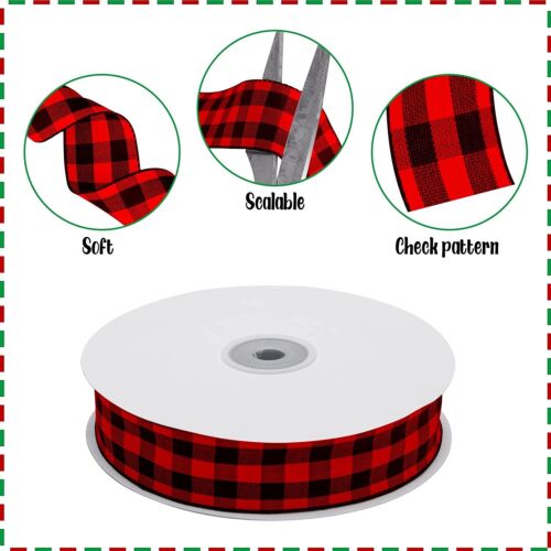 50Yards Christmas Ribbon - Christmas Buffalo Plaid Ribbons (25Yard X2 rolls)