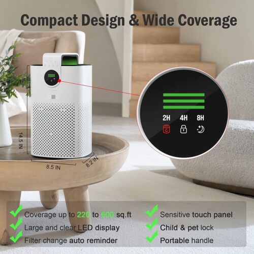 TOPPIN 600 ft² air purifier AP003 Child Lock, 3 Fan Speeds H13 True HEPA Filter