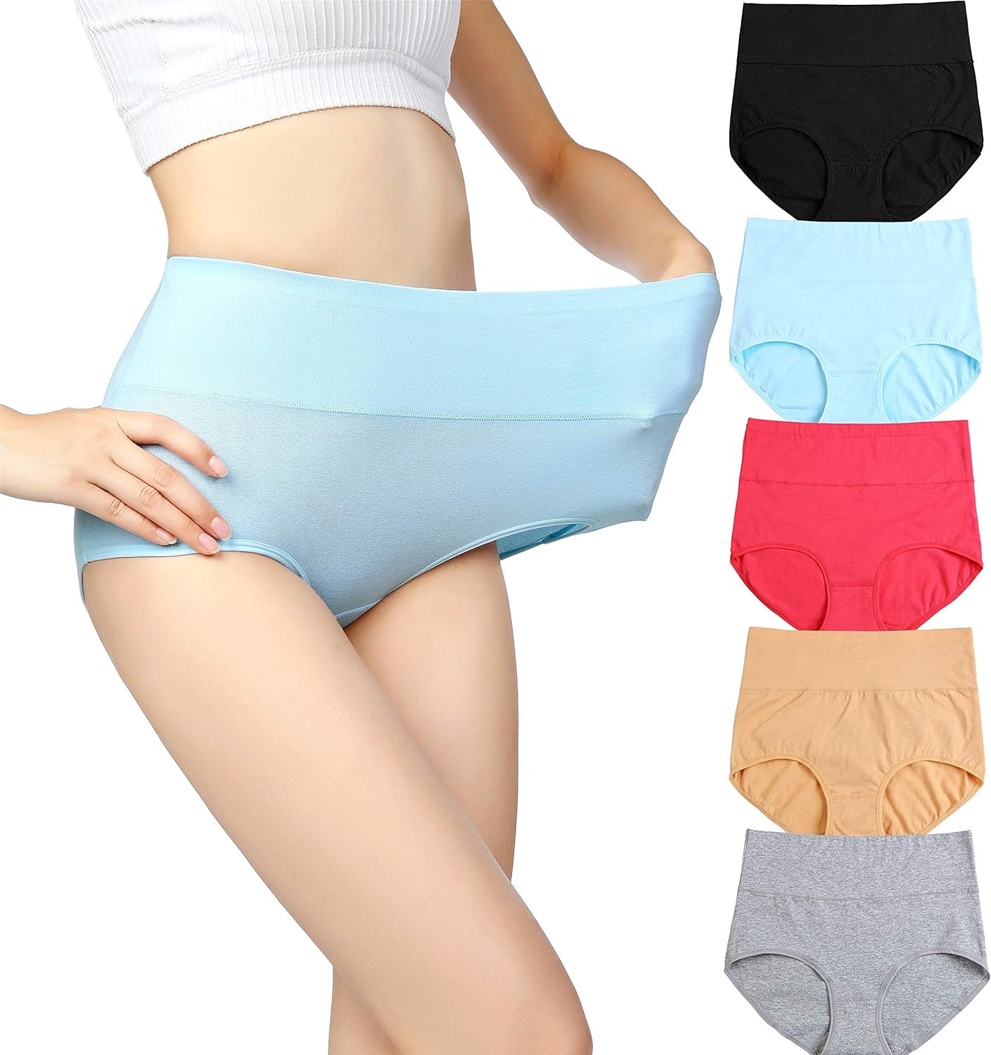 5pcs XXL-Womens High Waist Cotton Panties C Section Recovery Postpartum Soft Stretchy Full Coverage Underwear(5 Pack)