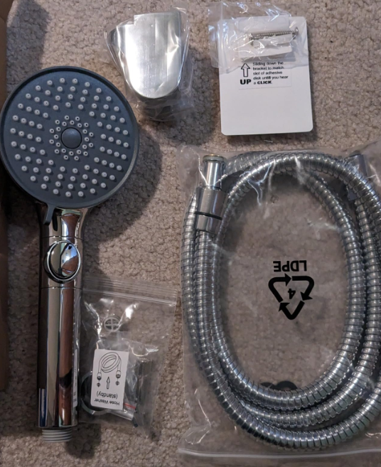 Shower Head with Hose, High Pressure 5 Mode Shower head Replacement, Shower Head for RV/Campers, Travel Trailer, Motorhome for Water Saving, Handheld Shower Head Holder and Hose, On Off Switch