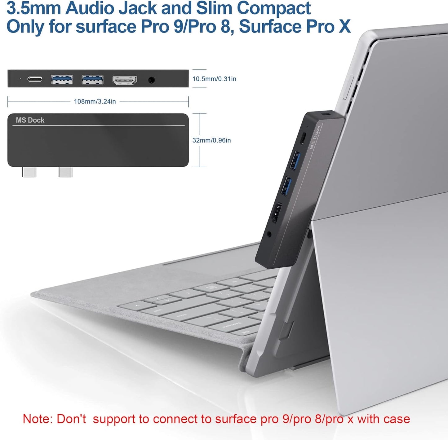 Surface Pro 9 Accessories, Surface Pro 8 Hub with 4K HDMI, 100W USB C Thunderbolt 4 (Display+40Gbps+PD), USB C, Audio, 2* USB A 3.0, TF/SD Card, Triple Display for Microsoft Surface Pro 9/8/X