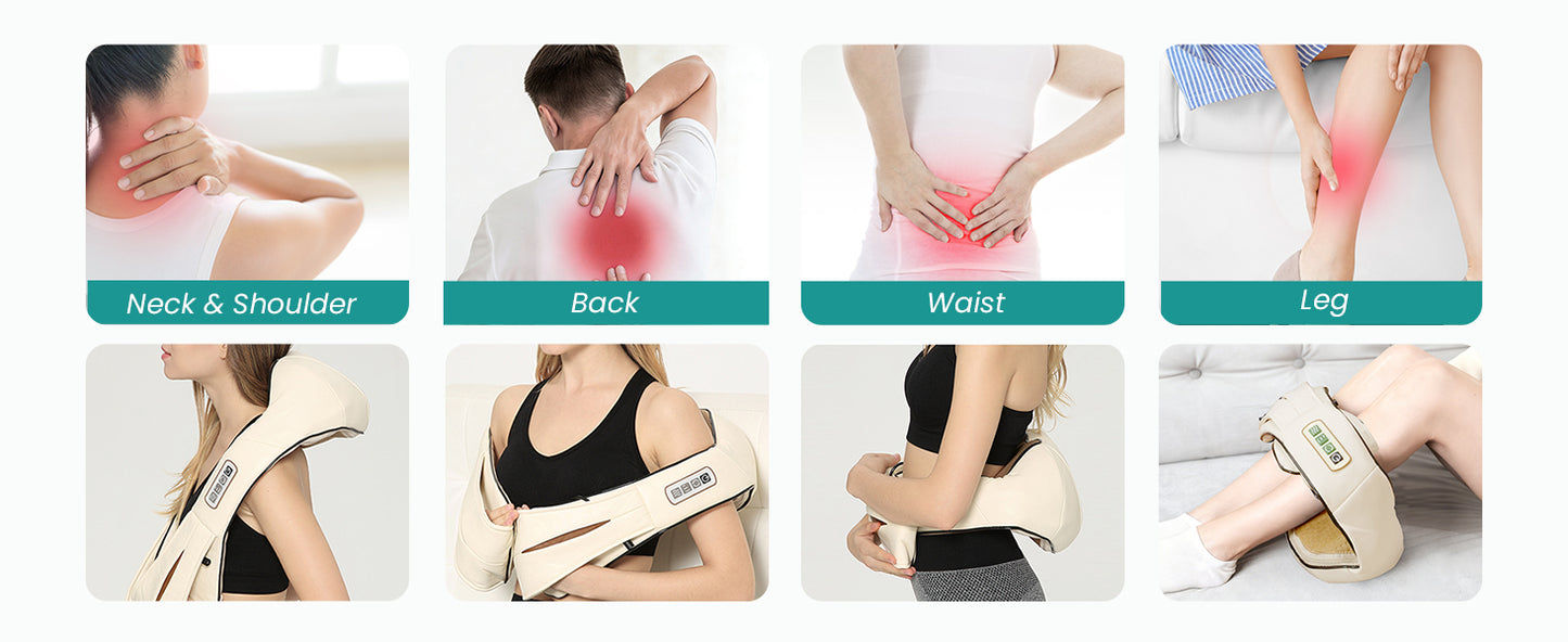 Nekteck Shiatsu Neck Massager with Heat for Pain Relief Deep Tissue, 2026 Upgraded 3D Back Shoulder Kneading Massage Pillow, Relaxation Gifts for Him Her Men Women, Beige (NOT Cordless)