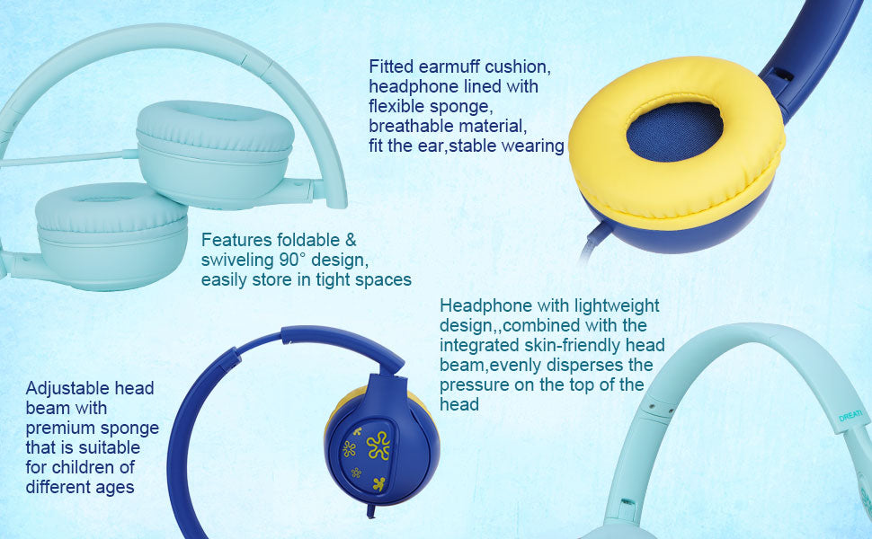 Headphones ,85/94db Volume Limiter Boys Girls On Earphones Wired with Microphone,Kids Head Phones with Audio Sharing for iPad/Kindle/PC/Laptop/School(Green)