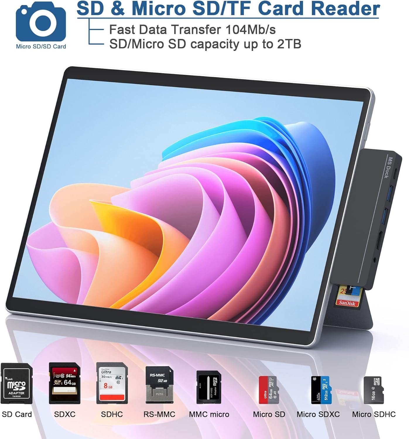 Surface Pro 9 Accessories, Surface Pro 8 Hub with 4K HDMI, 100W USB C Thunderbolt 4 (Display+40Gbps+PD), USB C, Audio, 2* USB A 3.0, TF/SD Card, Triple Display for Microsoft Surface Pro 9/8/X