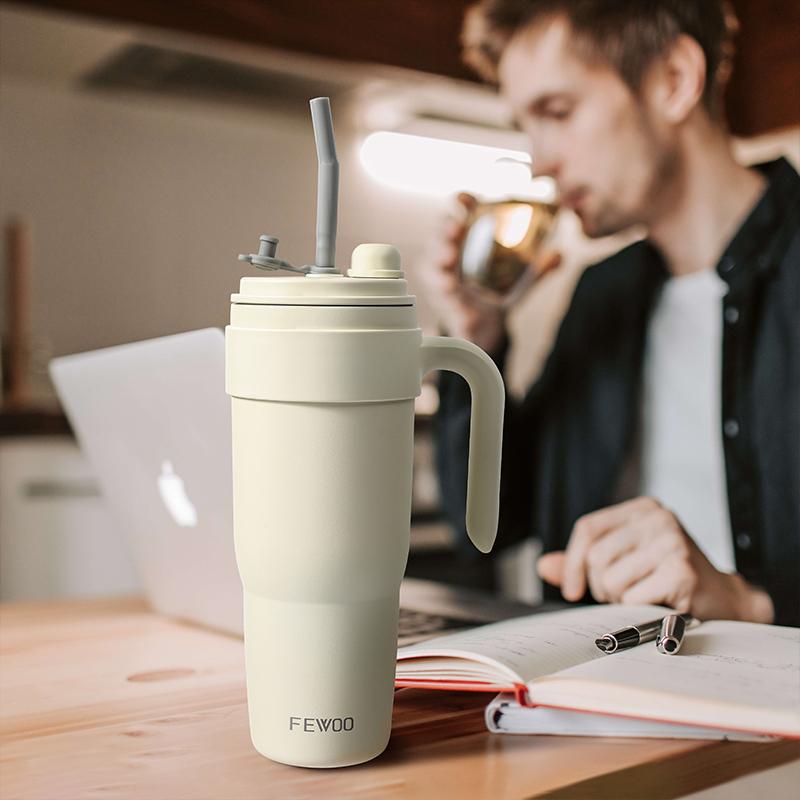 40oz Stainless Steel Tumbler with Handle and Straw, Travel Coffee Mug Stainless Steel Insulated ,Travel Mug with Lid, Spill Proof, Hot Beverage and Cold,