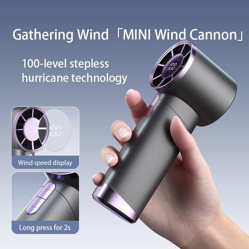 Portable Hand Fan Rechargeable Bladeless Personal Highspeed Long-lasting Handheld Fan Electric USB Fan Outdoor Summer(Black 3000mAh)