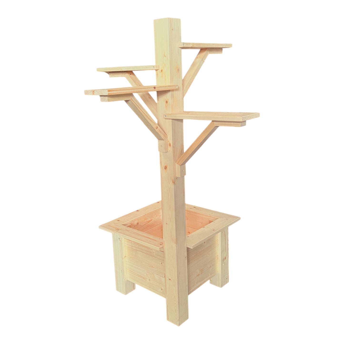 Rustic Wooden Planter Box with Mailbox & Birdhouse Display Stand – Handmade Outdoor Garden Flower Pot Stand (Decor Not Included)