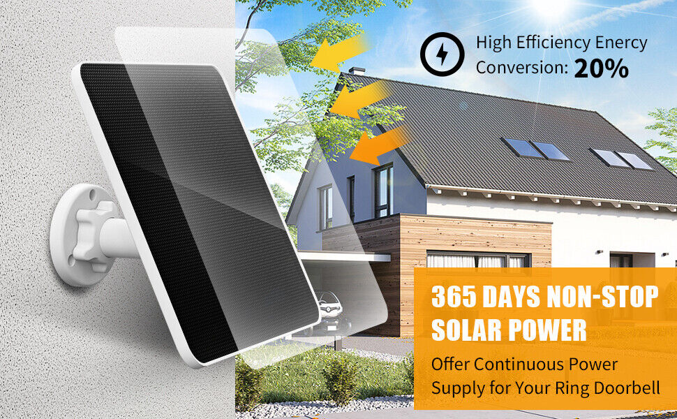 Solar Panel -10ft cable. 7W 5V Solar Panel for Ring Video Doorbell 3/3+/4. ETC.