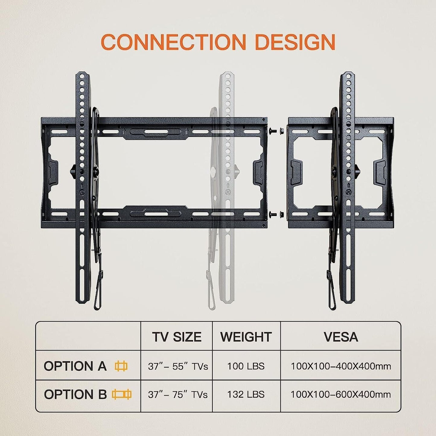 Tilting Tv Wall Mount For Most 37-75 Inch Tvs, Large Low Profile Tv Mount Wall