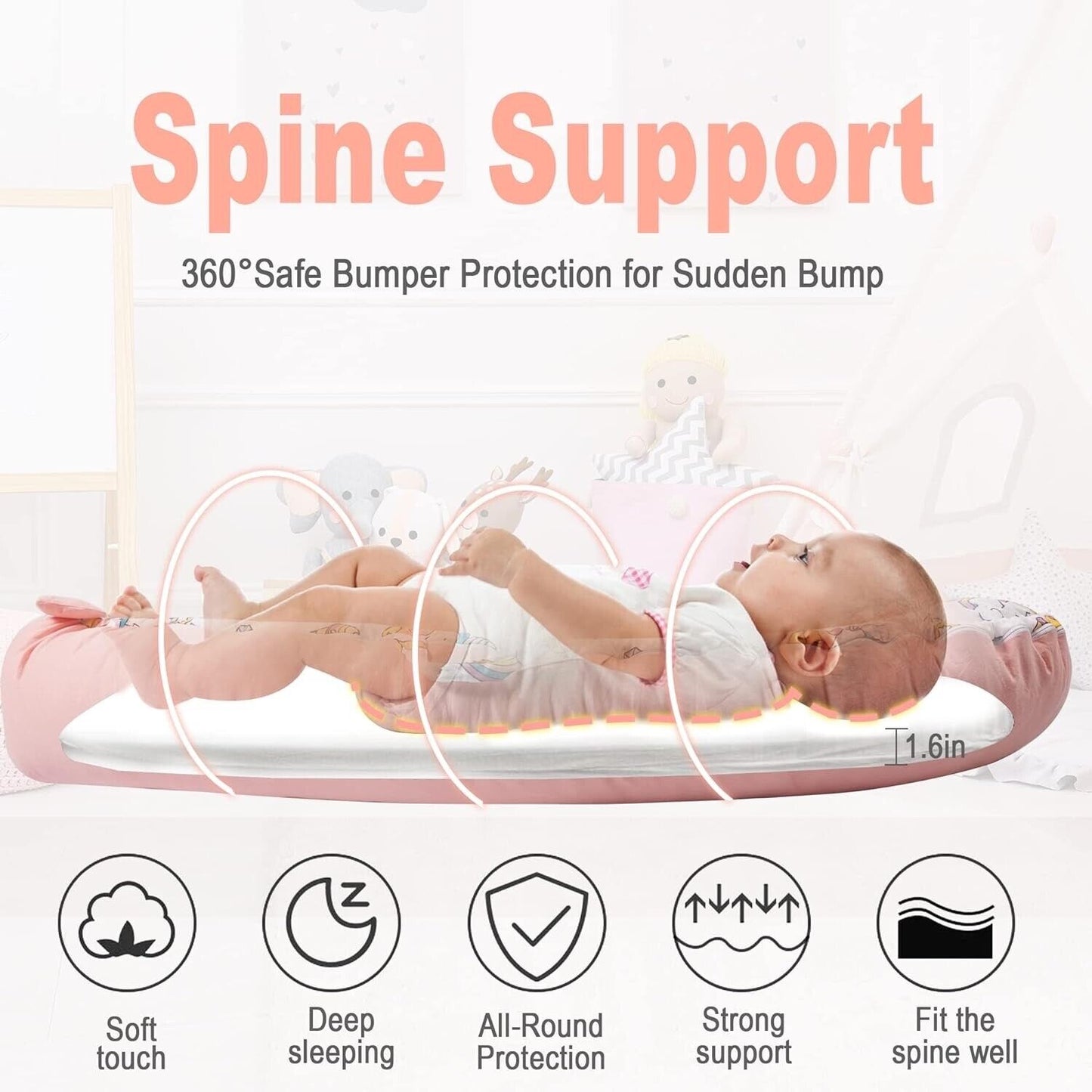 Baby Lounger for Newborn, Soft Breathable Lounger Cover Fits 0-24 Months