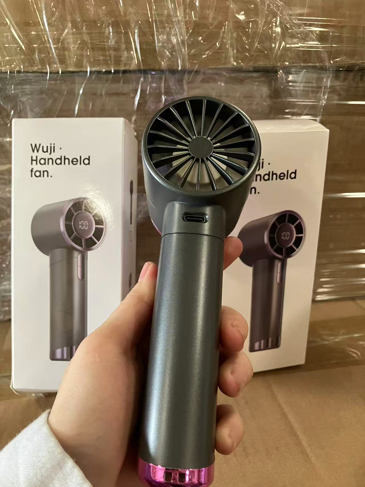Portable Hand Fan Rechargeable Bladeless Personal Highspeed Long-lasting Handheld Fan Electric USB Fan Outdoor Summer(Black 3000mAh)